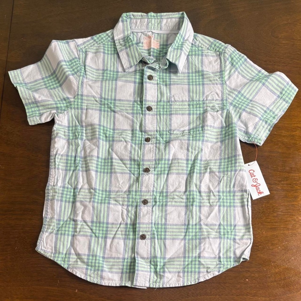 Plaid Button Up Shirt Boys XS(4/5) - Cat & Jack Short Sleeves NWT Casual